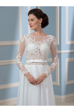 A-Line Lace Chiffon Backless Long Sleeves Wedding Dresses Bridal Gowns 3030176