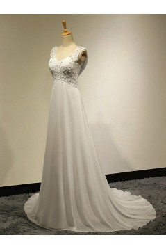 A-Line V-Neck Lace Chiffon Wedding Dresses Bridal Gowns 3030188