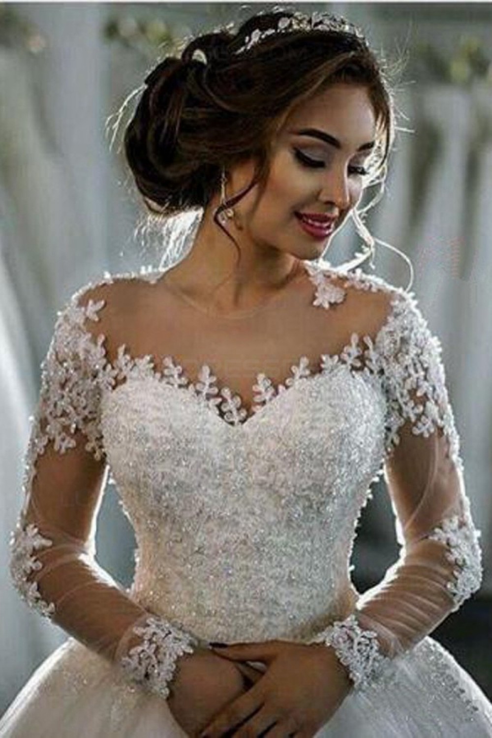 Illusion Neckline Wedding Dress
