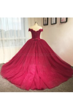 Red Off-the-Shoulder Lace Wedding Dresses Bridal Gowns 3030218