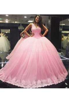 Pink Lace V-Neck Wedding Dresses Bridal Gowns 3030219