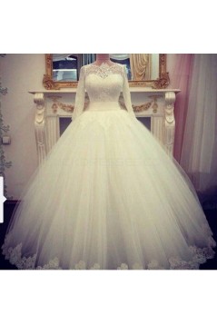 Lace Ball Gown 3/4 Length Sleeves Wedding Dresses Bridal Gowns 3030220