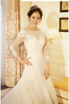 A-Line Long Sleeves Lace Wedding Dresses Bridal Gowns 3030229