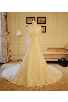 A-Line Long Sleeves Lace Wedding Dresses Bridal Gowns 3030229