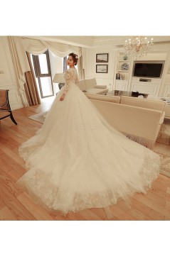 Ball Gown Lace Long Sleeves V-Neck Wedding Dresses Bridal Gowns 3030231