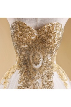 A-Line Sweetheart Gold Lace Appliques Wedding Dresses Bridal Gowns 3030237