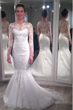 Long Sleeves Lace Mermaid Wedding Dresses Bridal Gowns 3030244