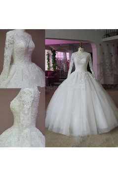 Bateau Neckline Long Sleeves Lace Wedding Dresses Bridal Gowns 3030304