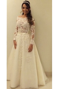 A-Line Lace Long Sleeves Wedding Dresses Bridal Gowns 3030308