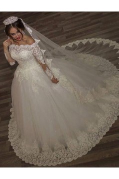 Ball Gown Lace Long Sleeves Off-the-Shoulder Wedding Dresses Bridal Gowns 3030310