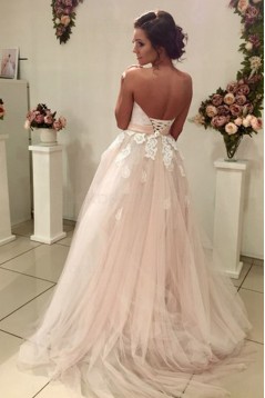 A-Line Sweetheart Lace Tulle Wedding Dresses Bridal Gowns 3030317